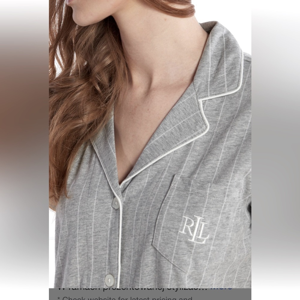 Lauren Ralph Lauren XL WOMENS GRAY SHIRT PINSTRIPE COTTON Knit Pajama Lounge PJS